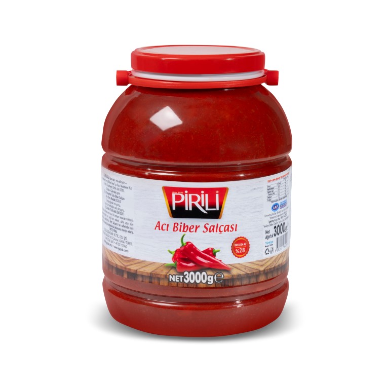 Pirili 3000 gr Pet Kavanoz Acı Biber Salçası