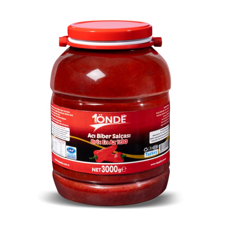 1Önde 3000 gr Pet Kavanoz Acı Biber Salçası