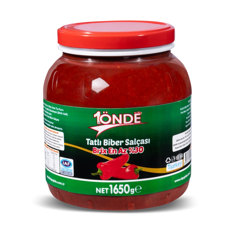 1Önde 1650 gr Pet Kavanoz Tatlı Biber Salçası