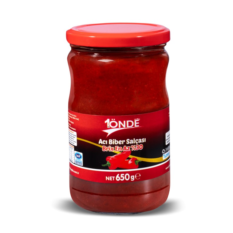 1Önde 650 gr Cam Kavanoz Acı Biber Salçası 